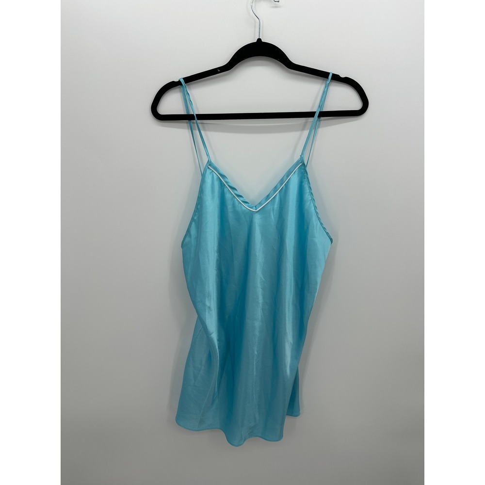 Vintage Aqua Blue Satin Nightgown Slip Sexy Womens L Y2K Fairycore Lingerie Slip